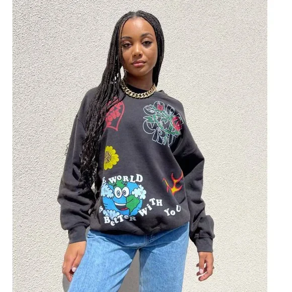 NEW Goat Crew Black Thank You for Being You Graphic Sweatshirt Size S - Picture 2 of 10